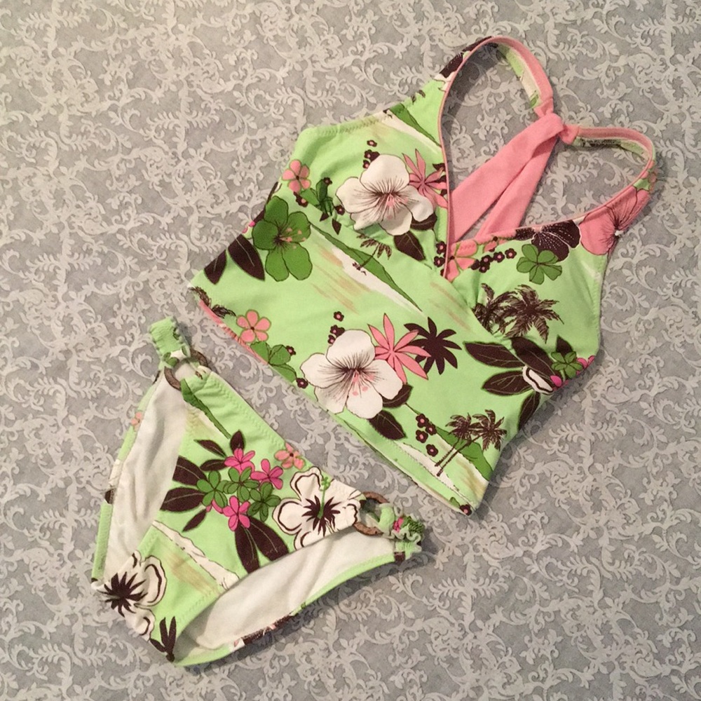 Tropical Print Halter Tankini Two-piece Swimsuit